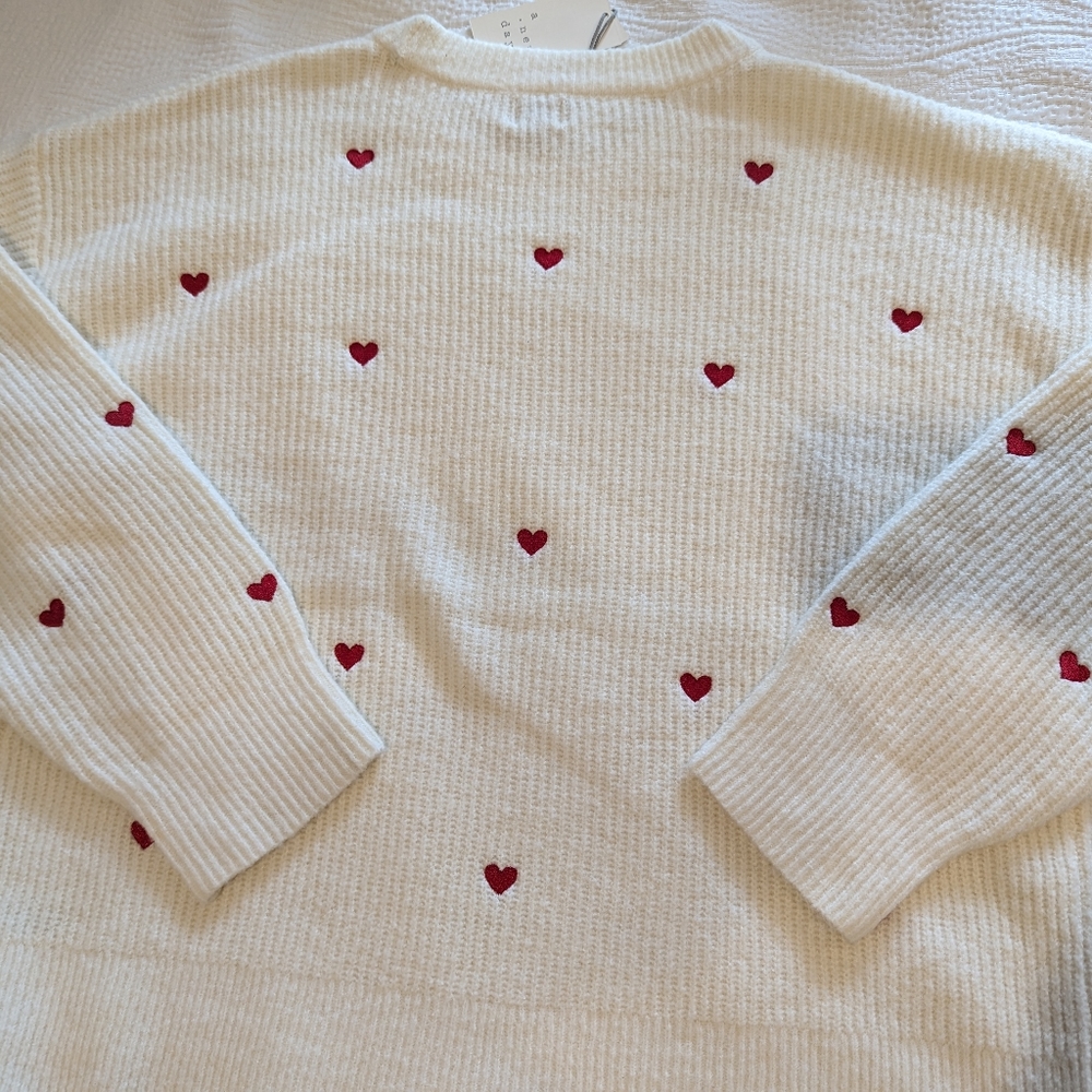 Women's Crewneck Valentine's Day Sweater - A New Day Red Hearts Large